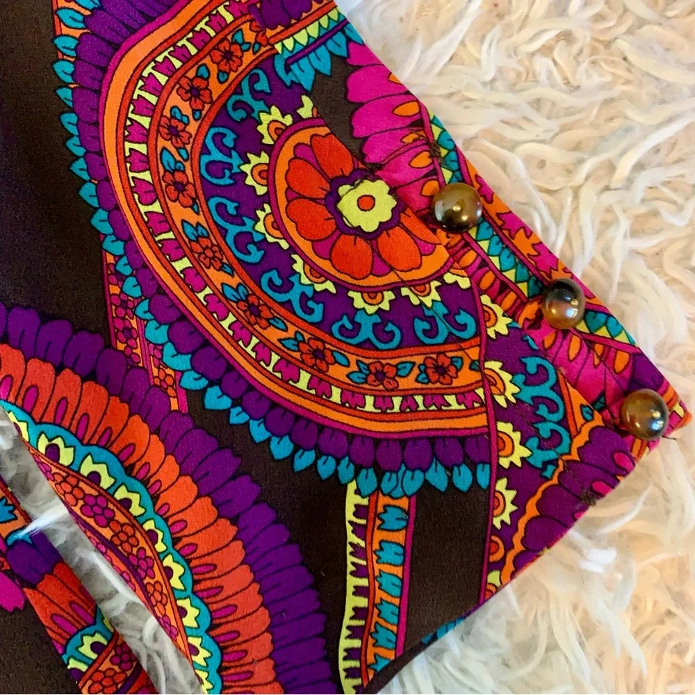 SOLD ❤️ Trina Turk Medallion Mandala 100% Silk 3/4 Length Long Sleeve Dress Sz 8 - Picture 12 of 16